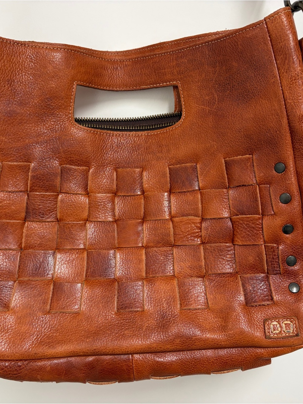 BED|STU Orchid Woven Leather Shoulder Crossbody Handbag in Cognac - Picture 4 of 15